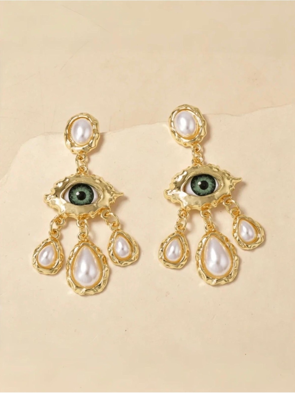 Evil Eye Pearl Drop Statement Earrings - Picture 5 of 5